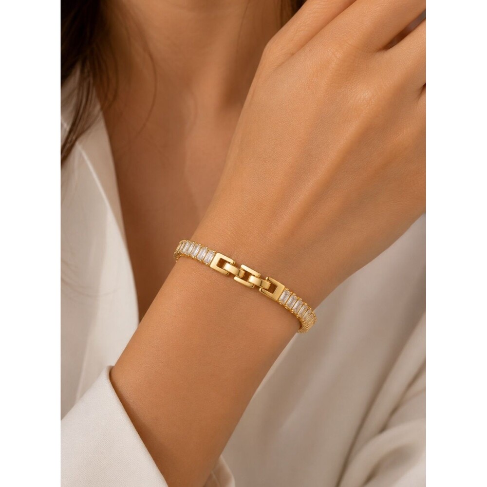 18K Gold Baguette Diamond Tennis Bracelet Luxury Link Bracelet 7-8” Statement